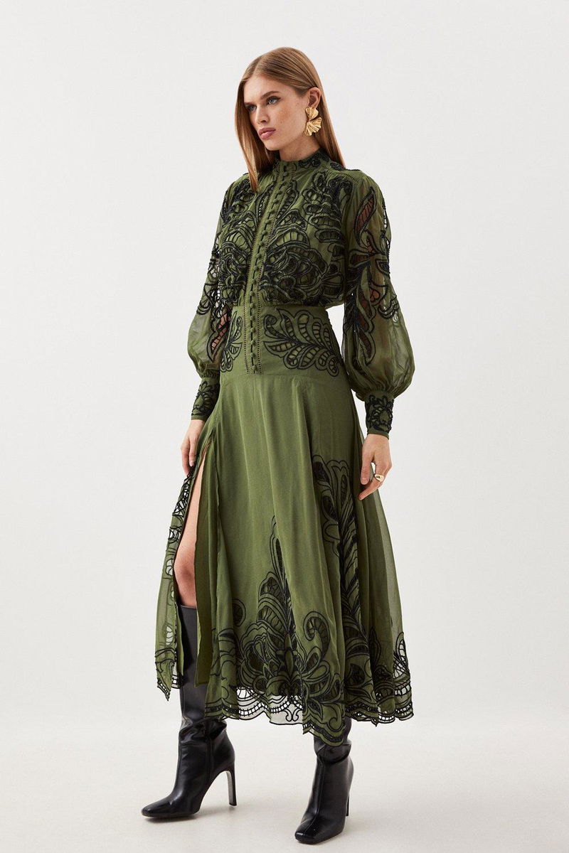 green cutwork dress Emerald Cut Work Dress Georgette Elegance, Luscious Hue main image 1