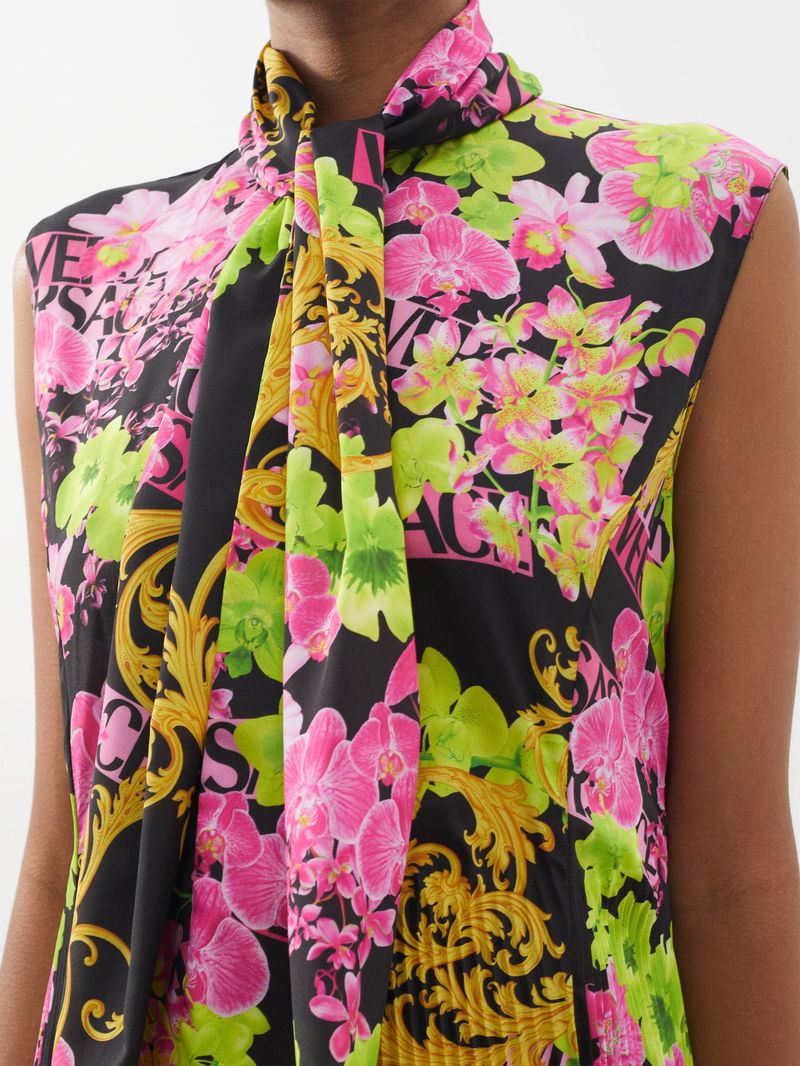 VERSACE Baroque-Print Crepe De Chine Midi Dress endource