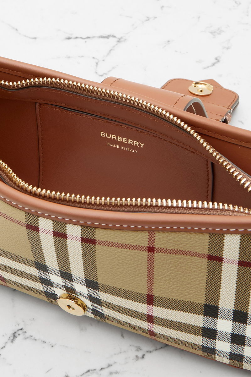 Burberry Leather-trimmed Checked Coated-canvas Shoulder Bag - Women - Brown Shoulder Bags