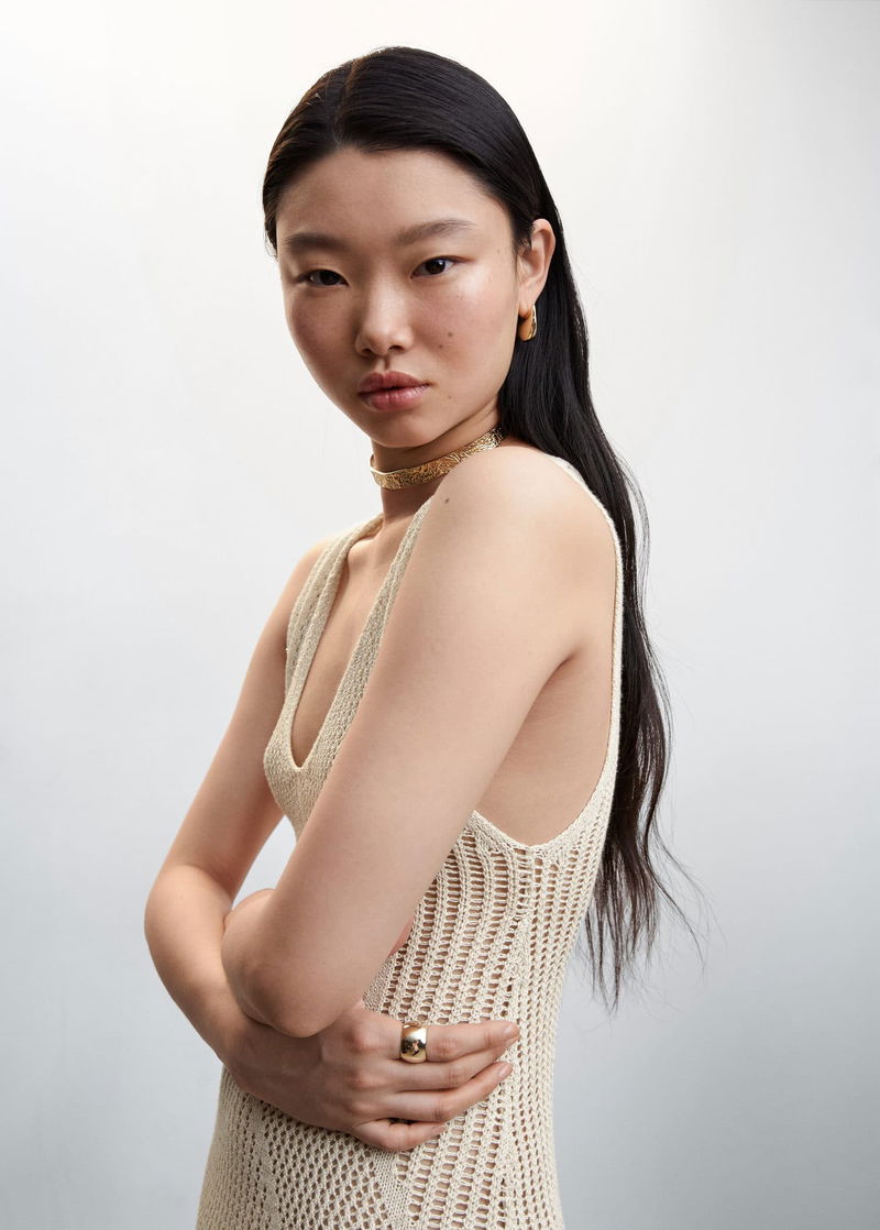 mango long openwork knitted dress 33% off Knit with Slits Ivory Prom Dresses