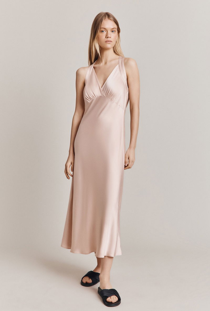 oyster satin cocktail dress TH&TH Camilla Bridesmaid Dress in Oyster Satin
