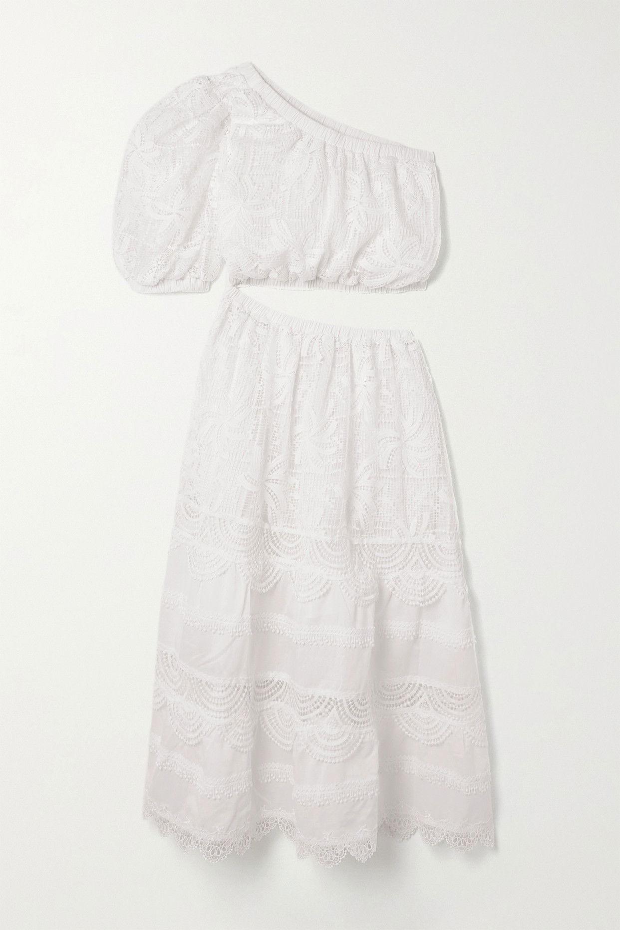 Brendais White Openwork Lace Midi Dress