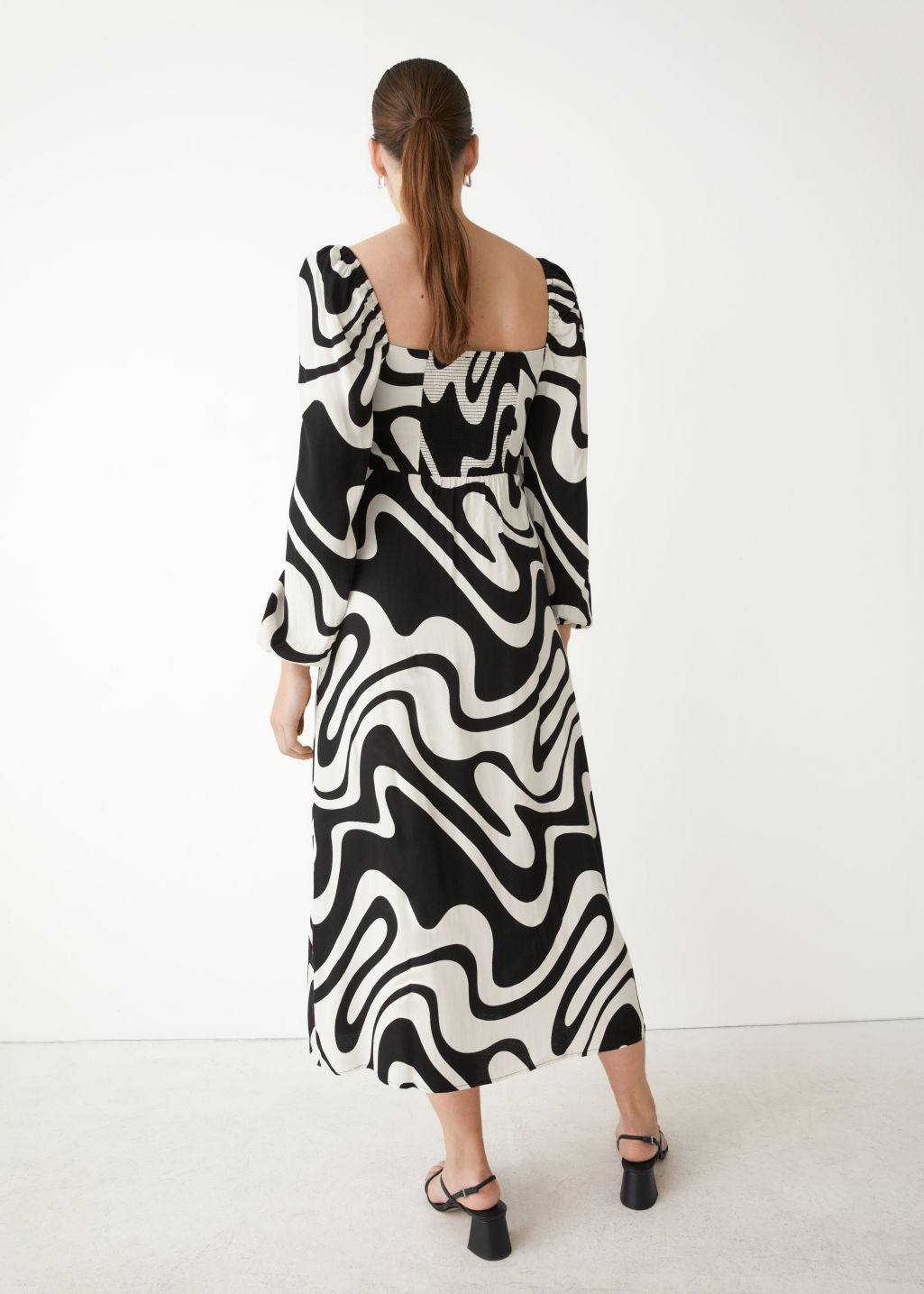 & other stories satin square neck midi dress & Other Stories Shirred Satin Midi Dress in Natural