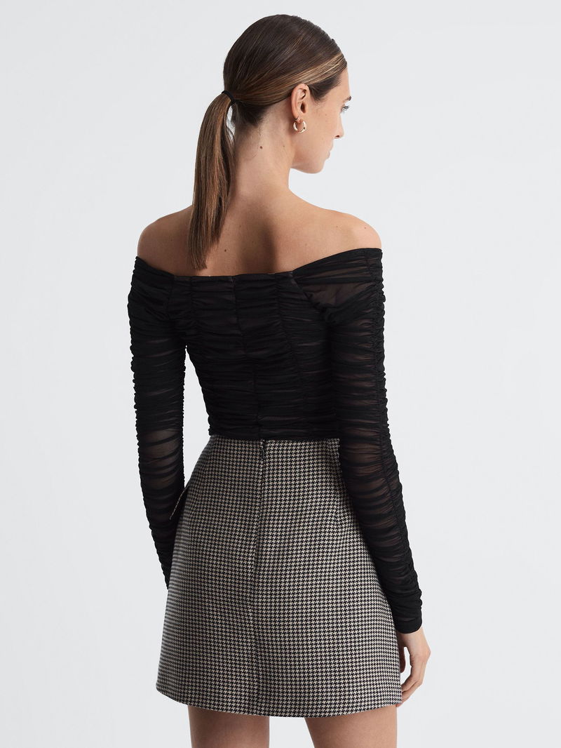 Mesh Ruched Ls Top Ruched Off-The-Shoulder Top