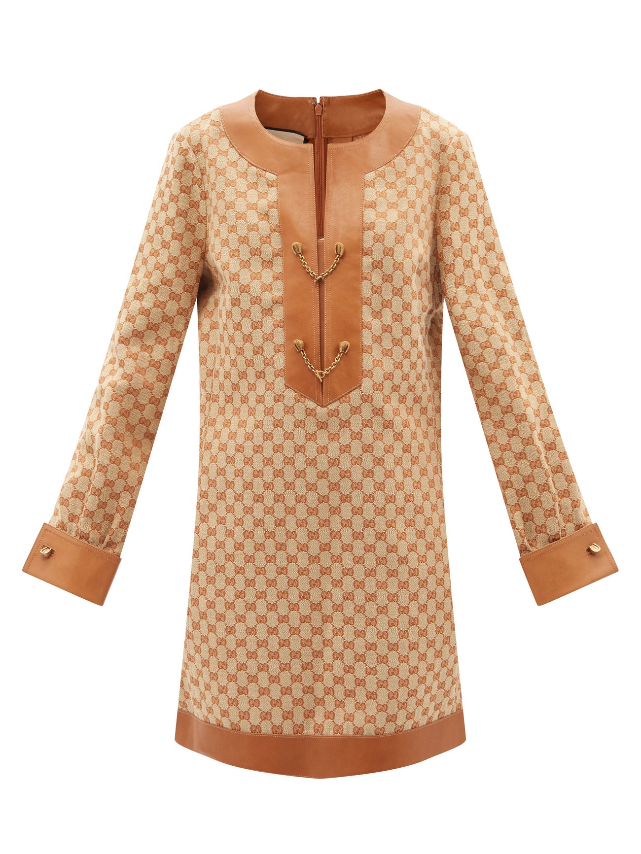 GUCCI GG-Monogram Leather-Trim Linen-Blend Dress endource - Main Image