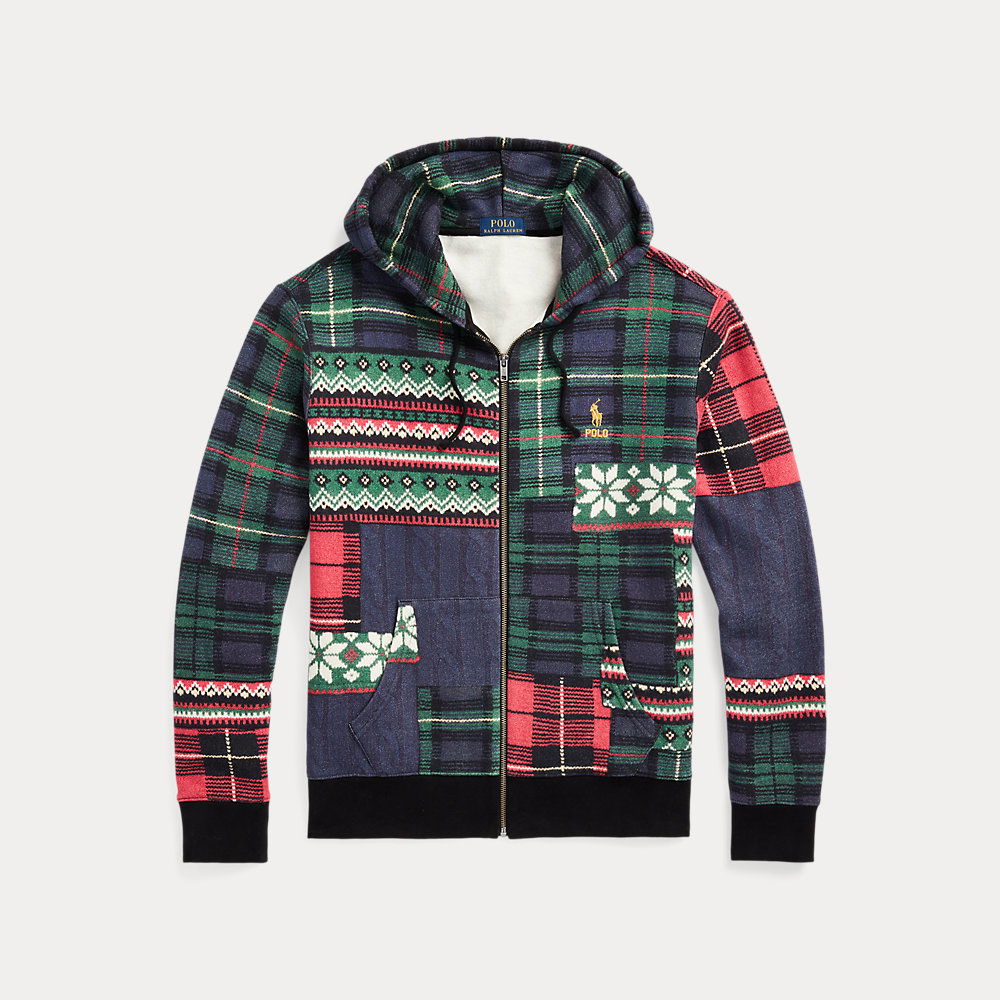 POLO RALPH LAUREN Patchwork-Print Fleece Full-Zip Hoodie endource