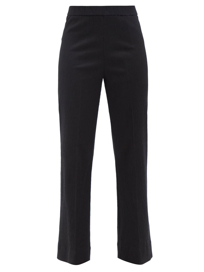 Crinkled Crepe Straight-Leg Crop Pants