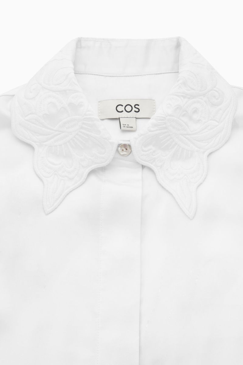 COS Regular-Fit Embroidered-Collar Shirt in WHITE