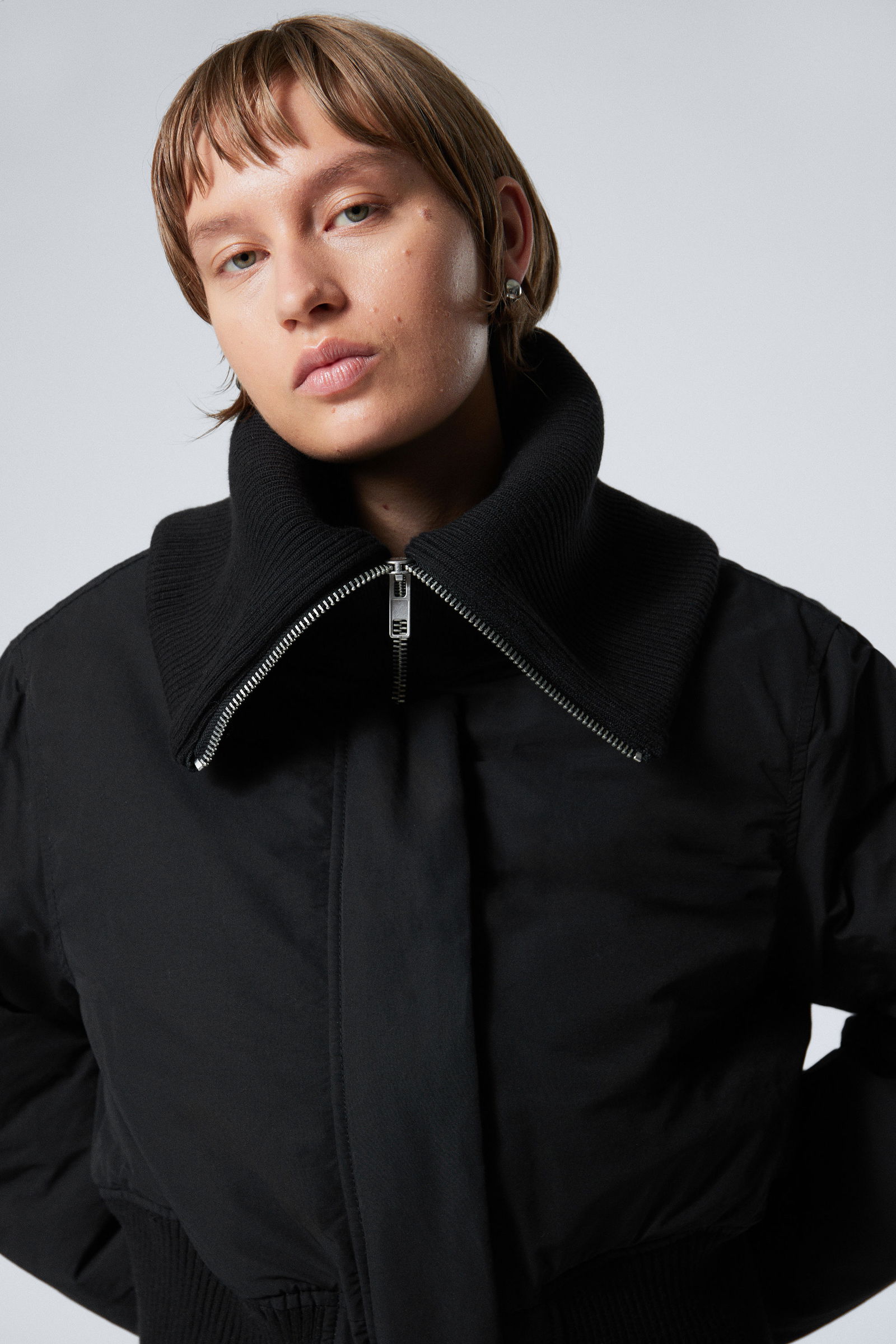Cropped funnel bomber jacket
