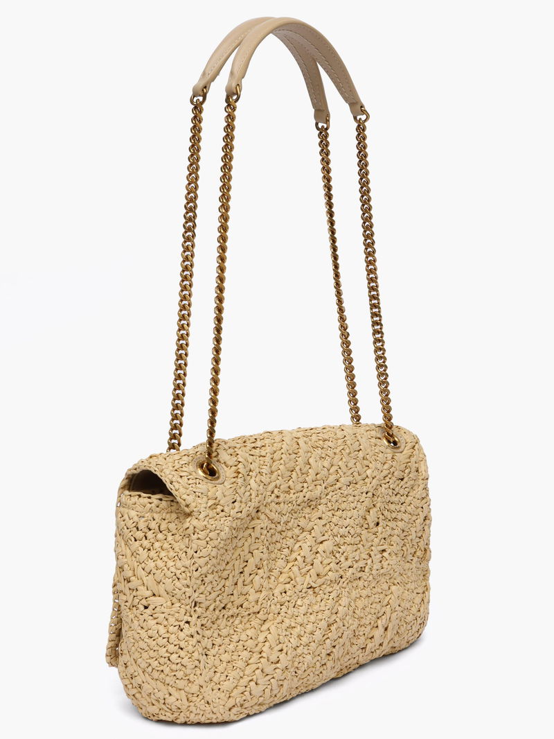 SAINT LAURENT Jamie YSL-Logo Faux-Raffia Shoulder Bag endource