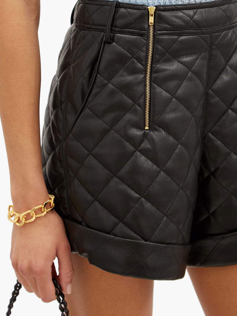 High-Rise Quilted Faux-Leather Shorts