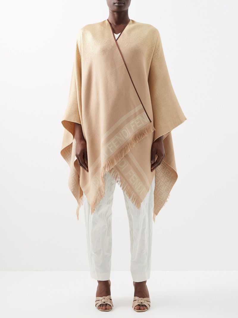 Silk Jacquard Fendi Cape Poncho FENDI Logo-Jacquard Reversible