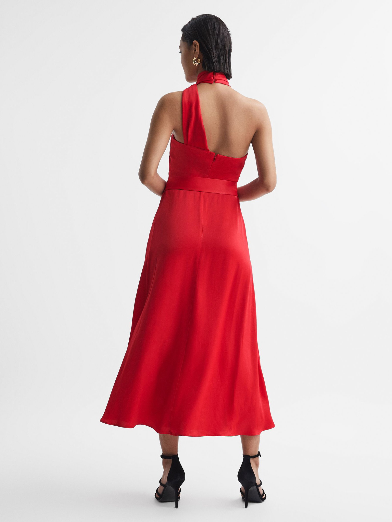 slim fit dress slacks Olive Satin Halter Neck Side Split Midi Dress – AX Paris