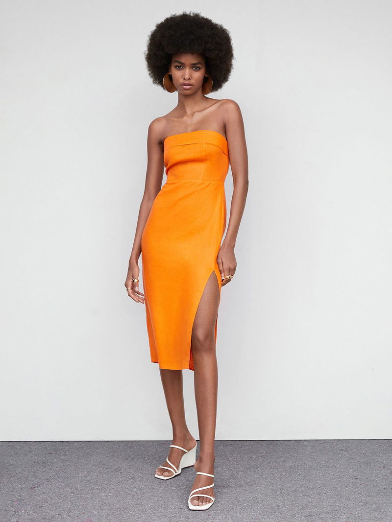 MANGO Javi Linen Strapless Dress | endource