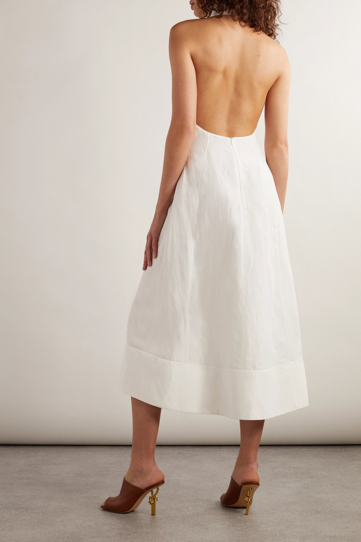 BOTTEGA VENETA Embellished Tie-Detailed Crinkled Woven Halterneck Midi Dress