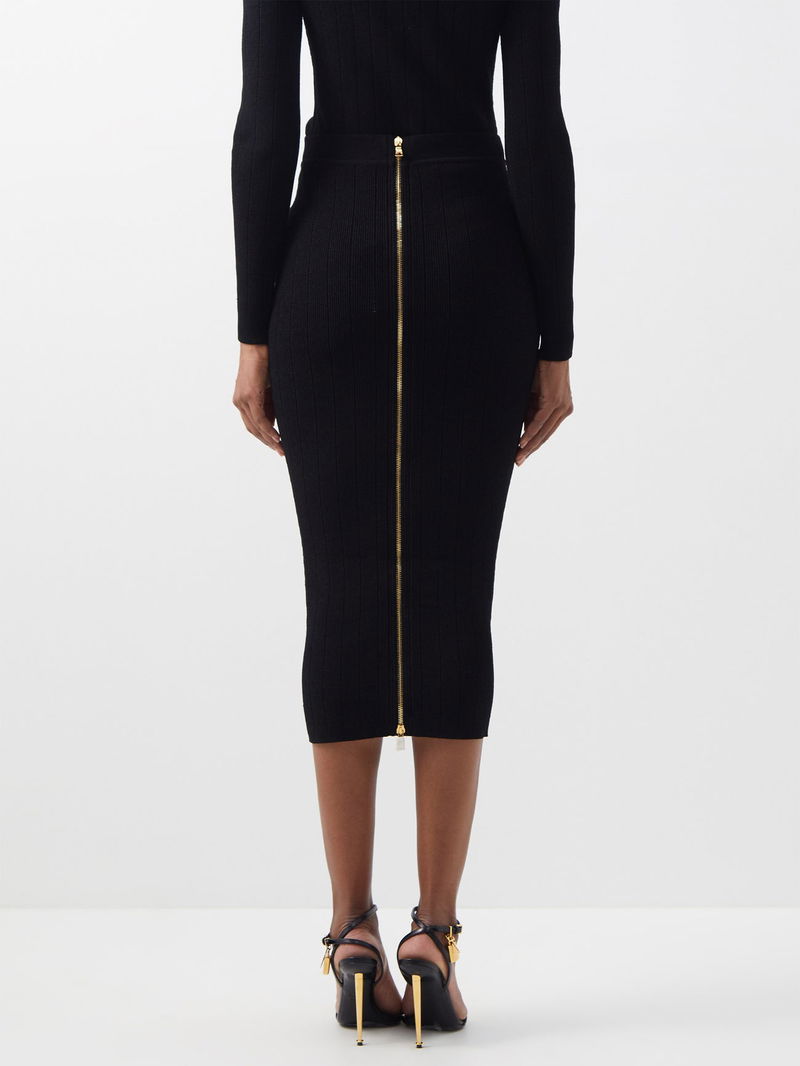 Pencil Skirt With Ribbed Button Skirt BALMAIN Button-Embellished