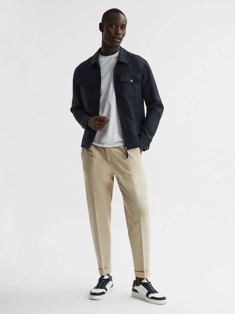 REISS Carnival Zip Through Blouson Jacket in Navy | Endource