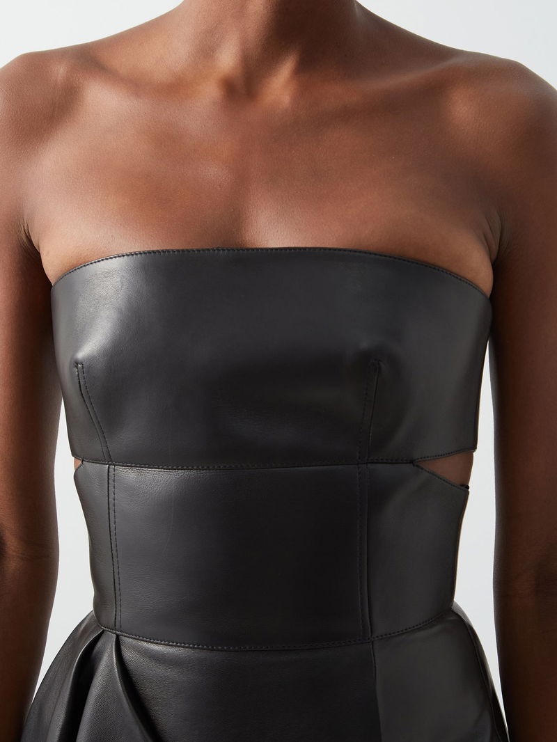 ALEXANDER MCQUEEN Asymmetric Leather Mini Dress | endource ALEXANDER MCQUEEN Asymmetric Leather Mini Dress | endource