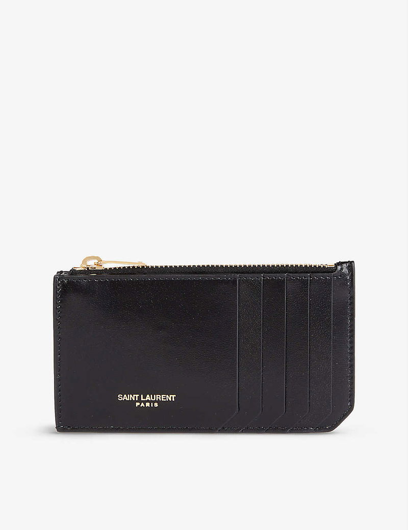 SAINT LAURENT Rive Gauche Branded Leather Card Holder endource