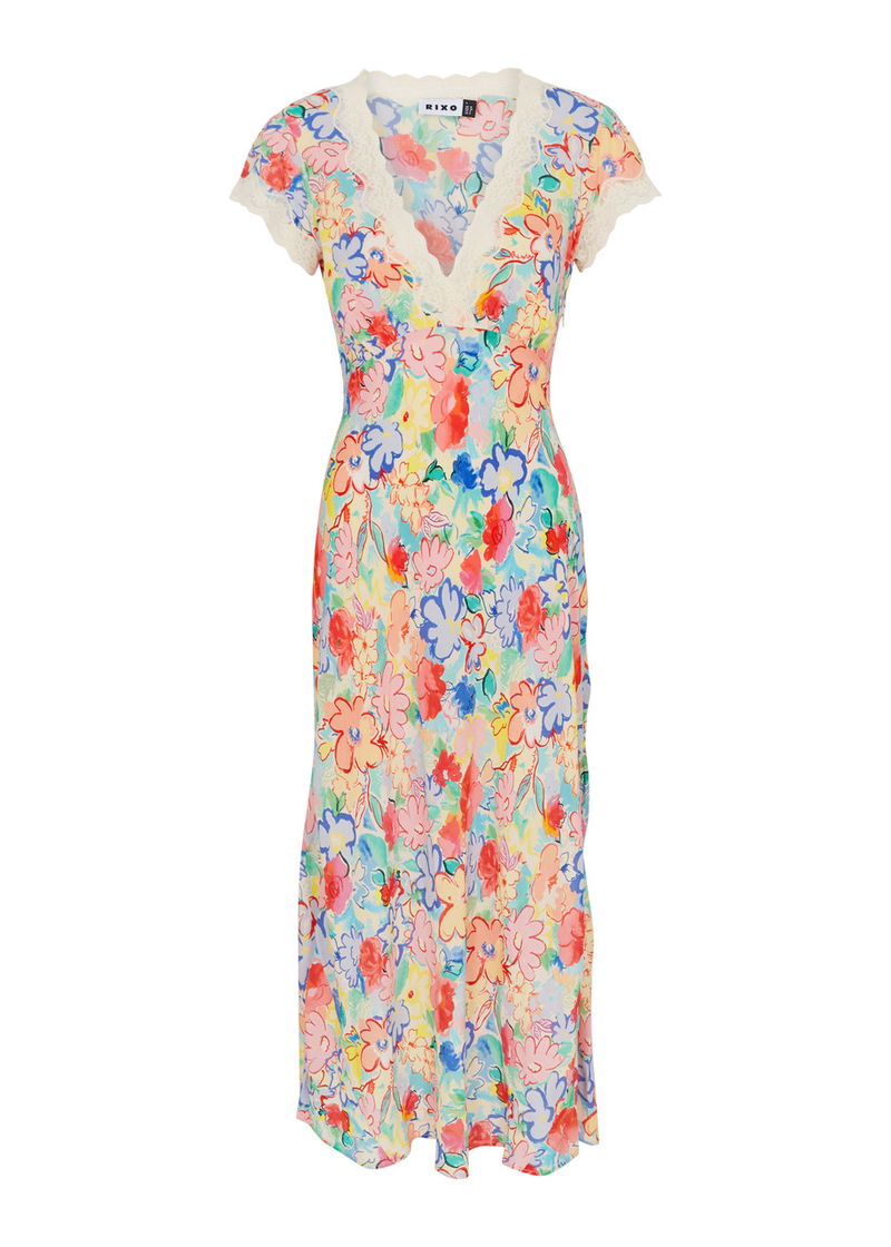 slip dress satin midi Champagne Lace Trim V Neck Satin Midi Slip Dress Medium