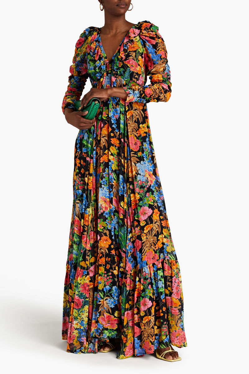 bytimo chiffon dress BYTIMO Floral Wrap Bodice Long Sleeve Chiffon Dress In Rose Field NWOT