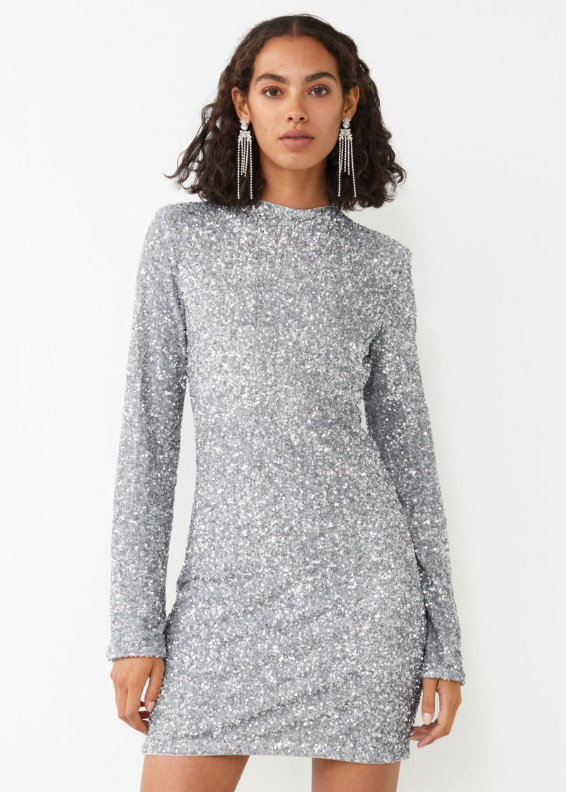 & other stories silver dress Mirrored Chainmail Mini Dress - Silver
