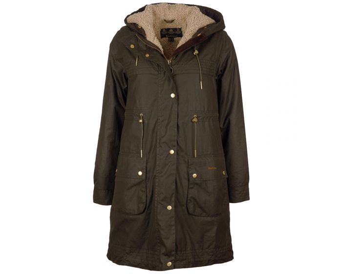 Barbour Birches Waxed Cotton Jacket in Olive/Natural | Endource