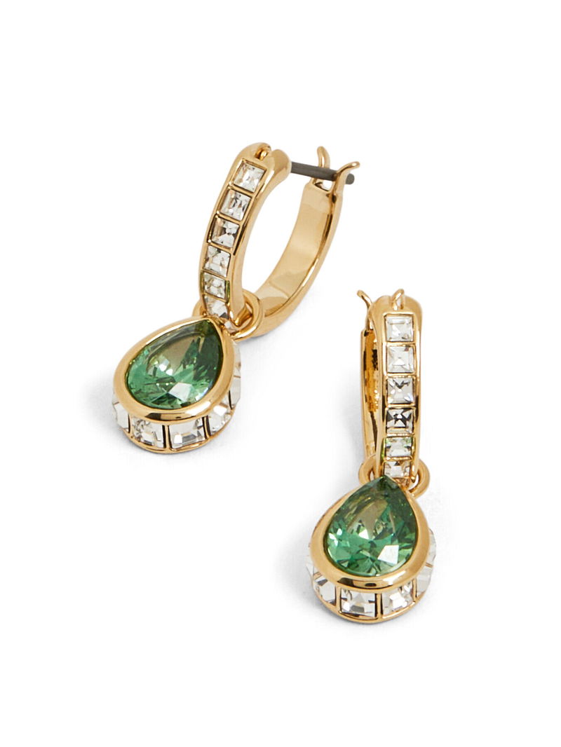 Stilla drop earrings, Pear cut, Green, Gold-tone plated