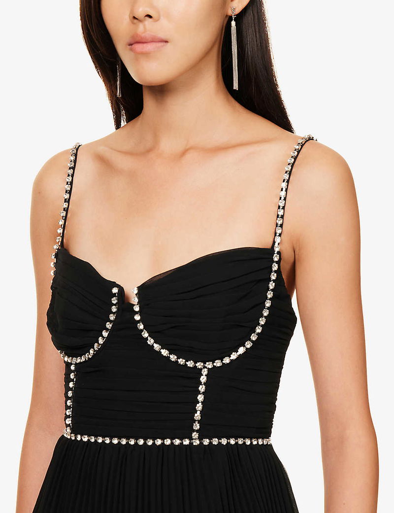 SELF-PORTRAIT Diamante-Embellished Tiered Chiffon Midi Dress | endource