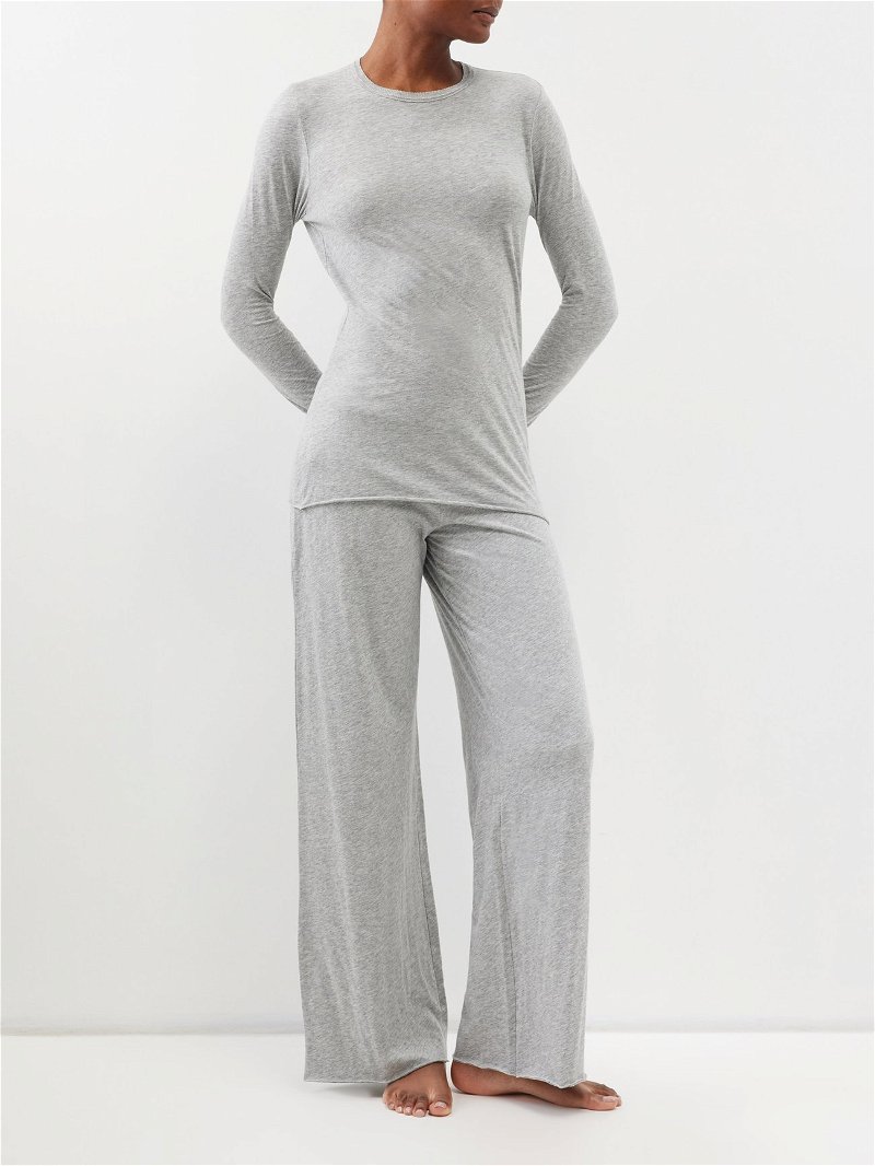 Black Double-layer pima-cotton pyjama trousers, Skin