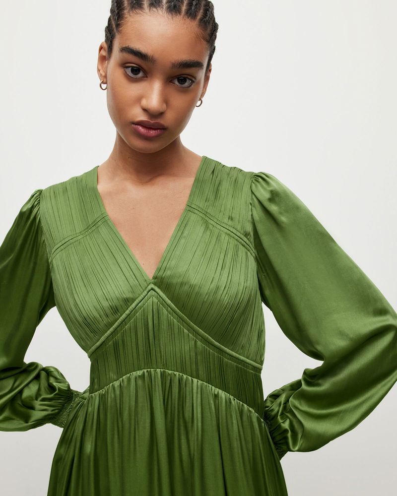 all saints green silk dress Allsaints Karla Peggy Silk-blend Maxi Dress In Green