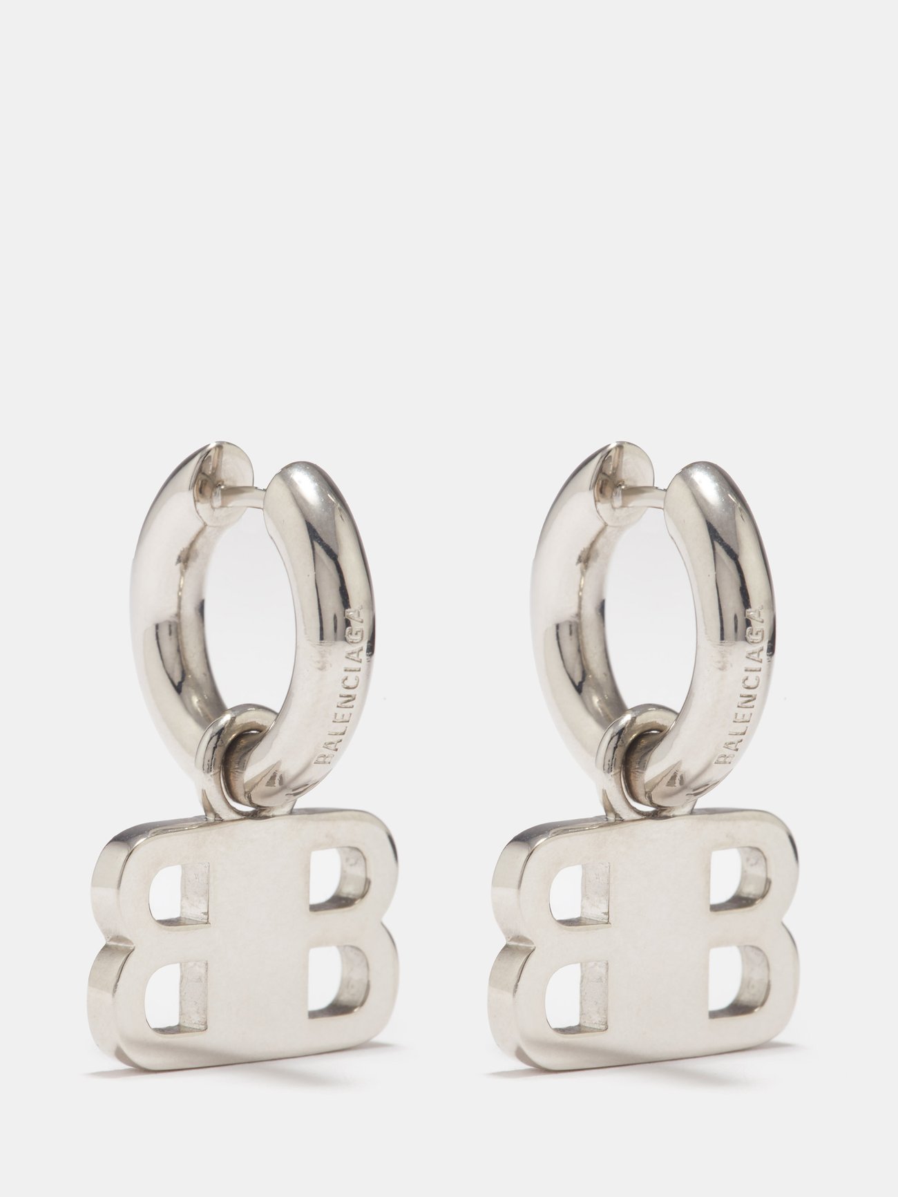 BALENCIAGA BB-Logo Crystal-Embellished Hoop Earrings | endource