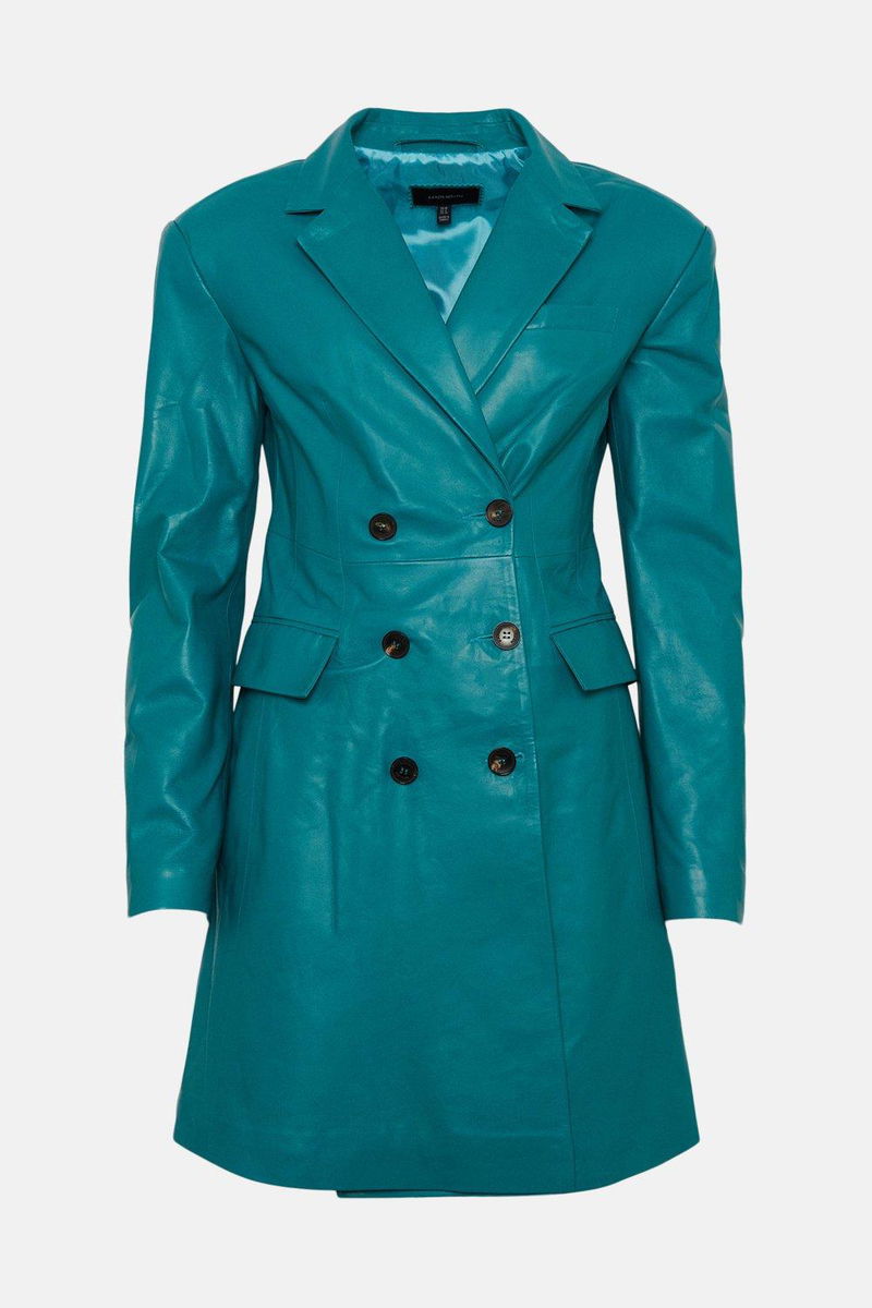 KAREN MILLEN Leather Strong Shoulder Db Blazer Dress | endource