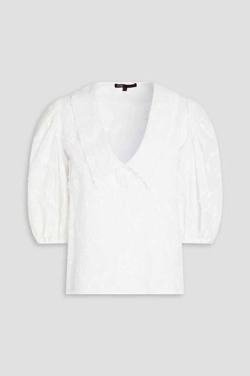 MAJE Broderie Anglaise-Trimmed Embroidered Cotton Shirt in White | Endource