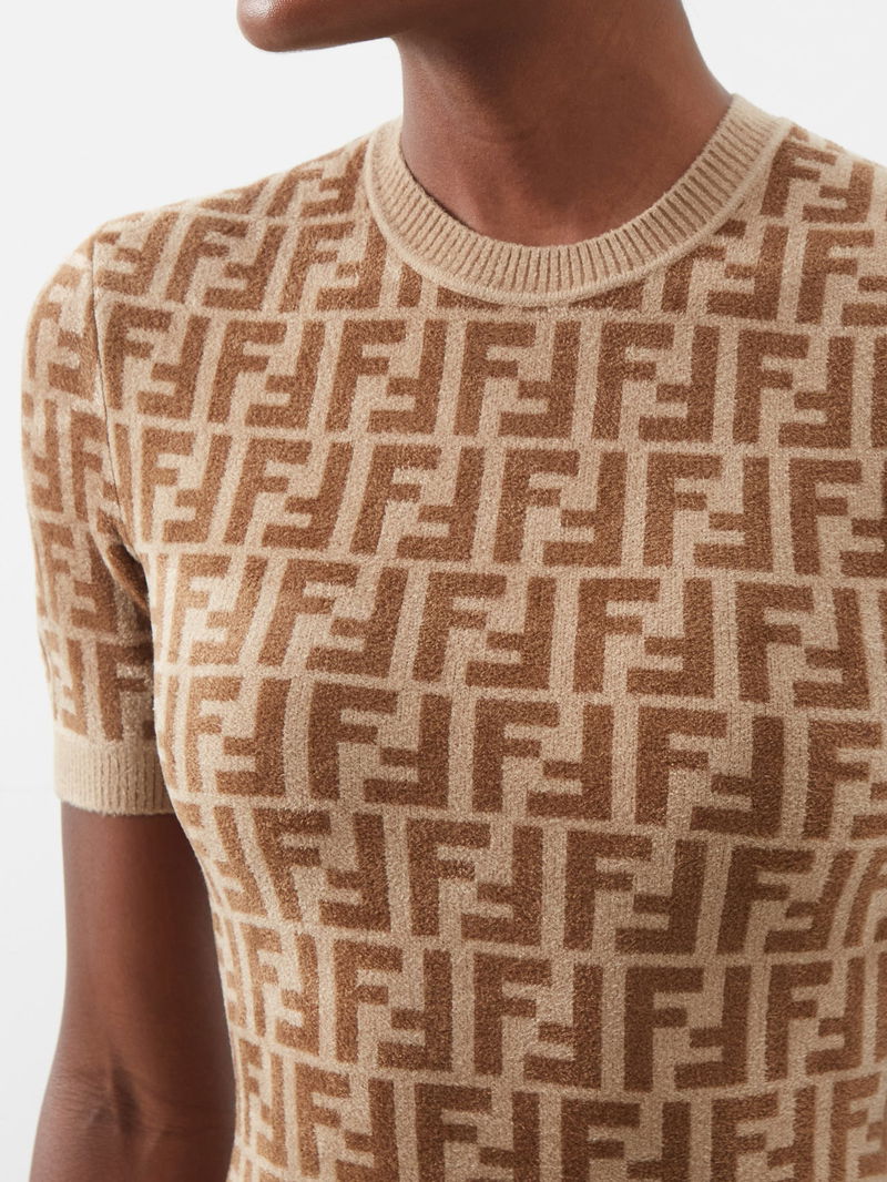 Fendi Ff Logo Jacquard Sweater Dress in Brown