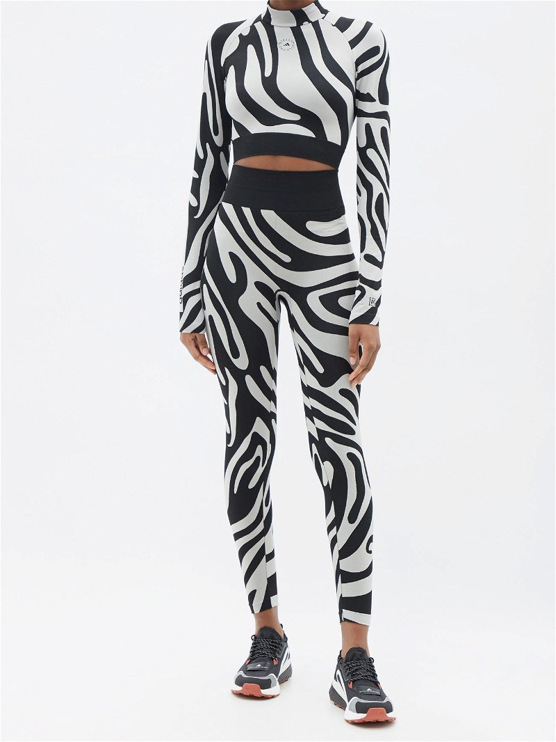 ADIDAS BY STELLA MCCARTNEY Adidas by Stella McCartney x Wolford High-Rise  Zebra-Print Leggings in Black