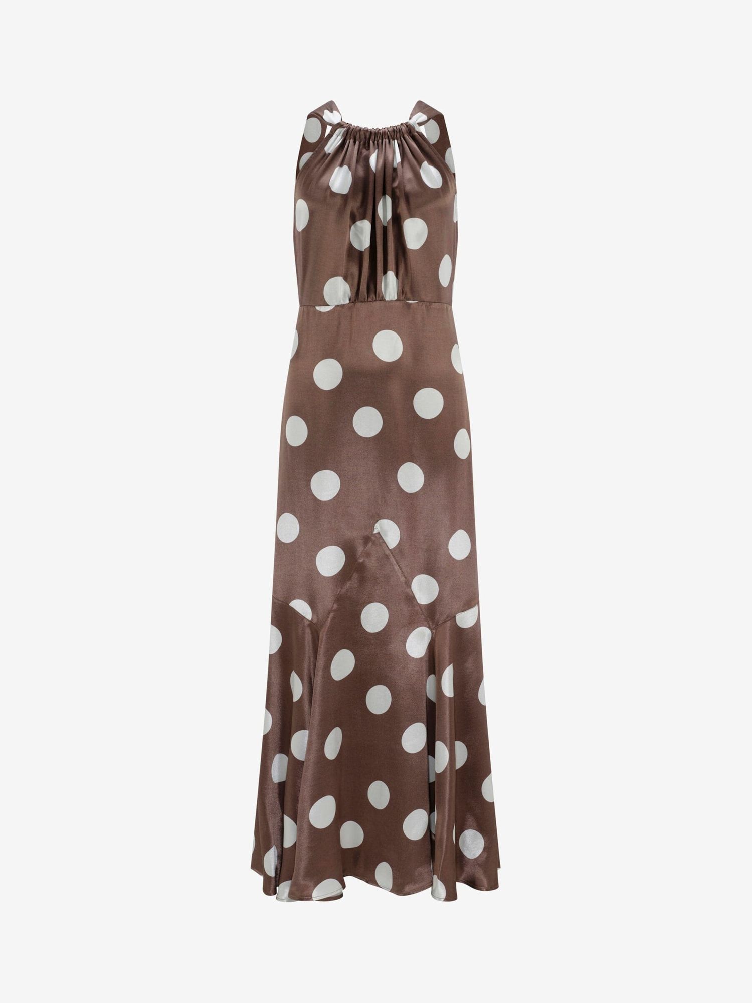 MINT VELVET Polka Dot Halter Neck Maxi Dress in Brown/White Endource