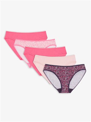 JOHN LEWIS Cotton Bikini Briefs, Pack of 5 in Pink/Multi