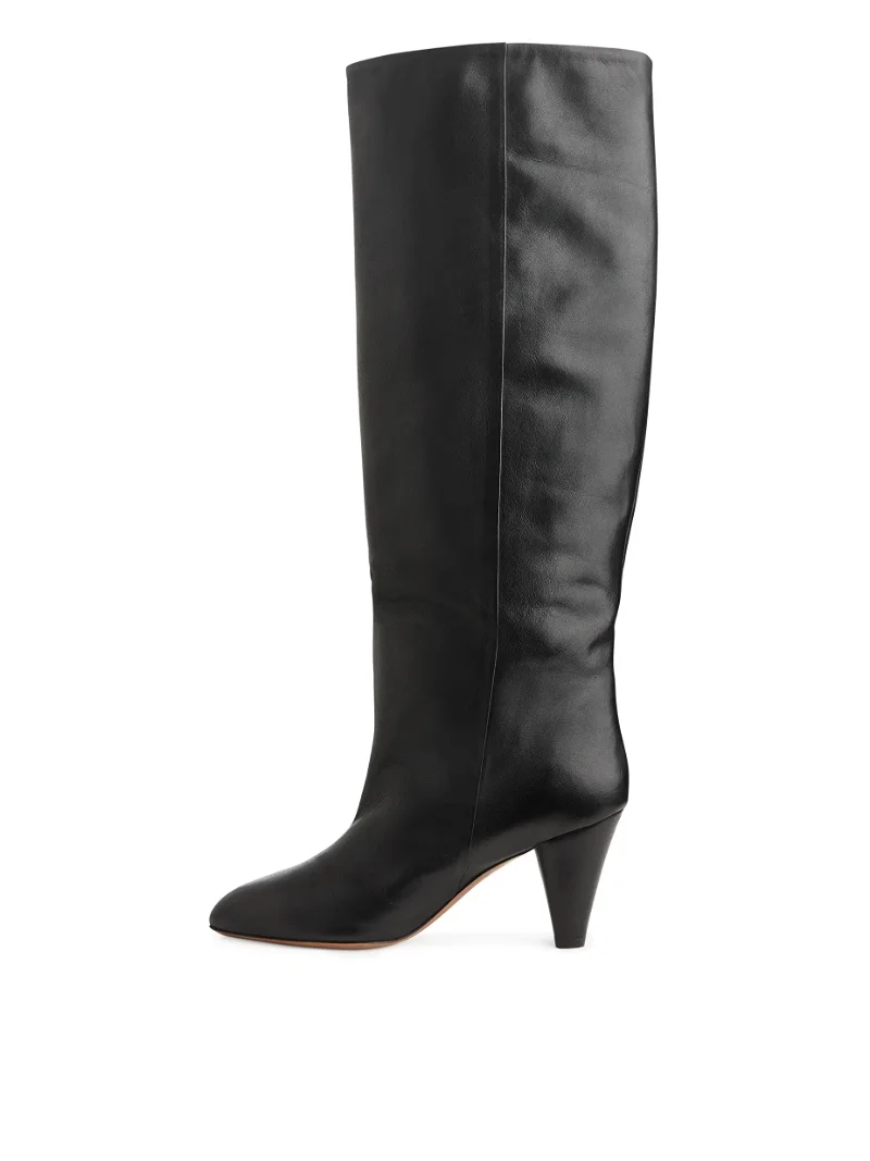ARKET Wide-Shaft Leather Boots in Black | Endource