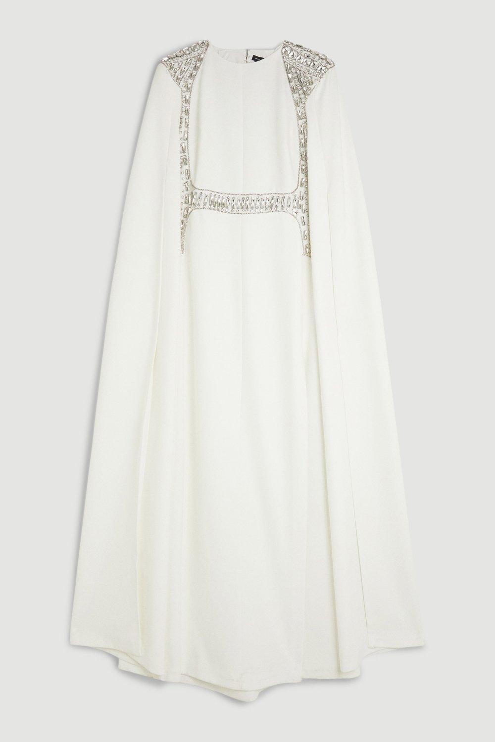 KAREN MILLEN Petite Embellished Caddy Cape Sleeve Woven Maxi Dress ...