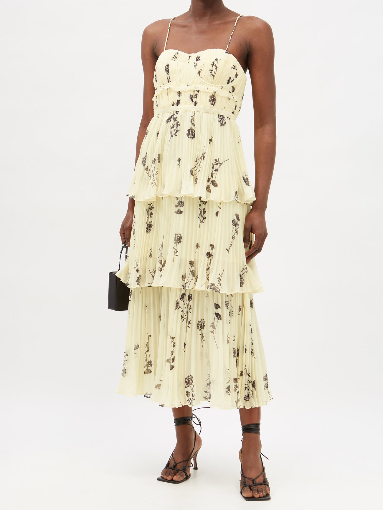 self-portrait chiffon tiered midi dress Self-portrait - Blue Chiffon Lace Tiered Midi Dress