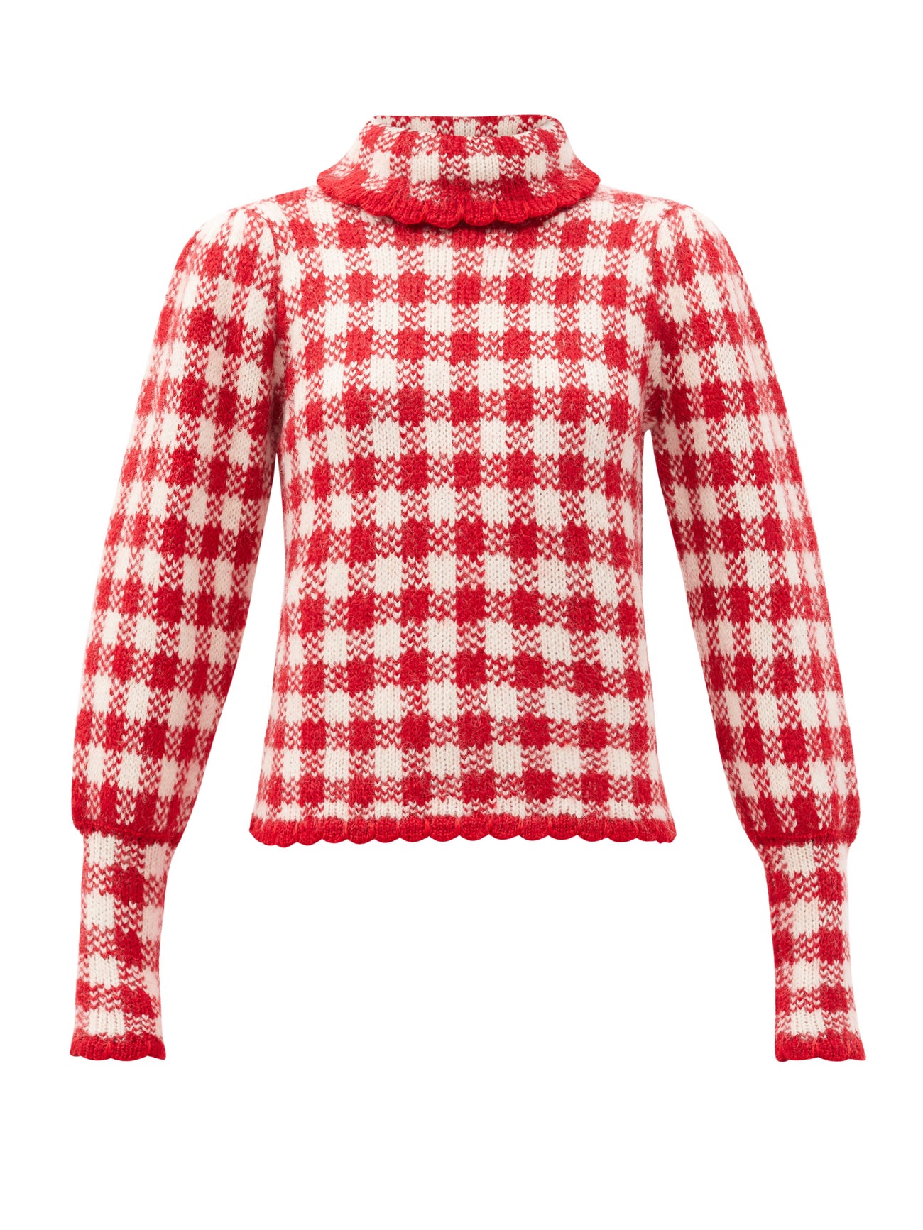 SHRIMPS Elisa Roll-Neck Gingham Wool Sweater in Red | endource