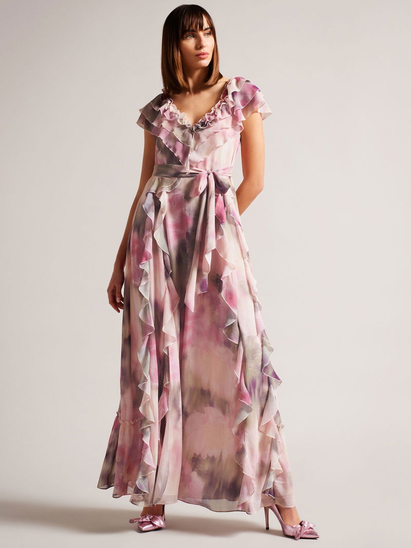 TED BAKER Karenie Frilled V Neck Maxi Dress | endource