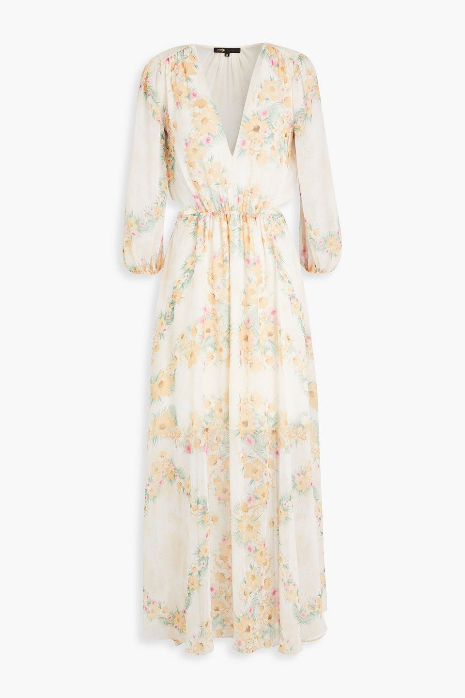 MAJE Cutout Floral-Print Chiffon Maxi Dress | endource