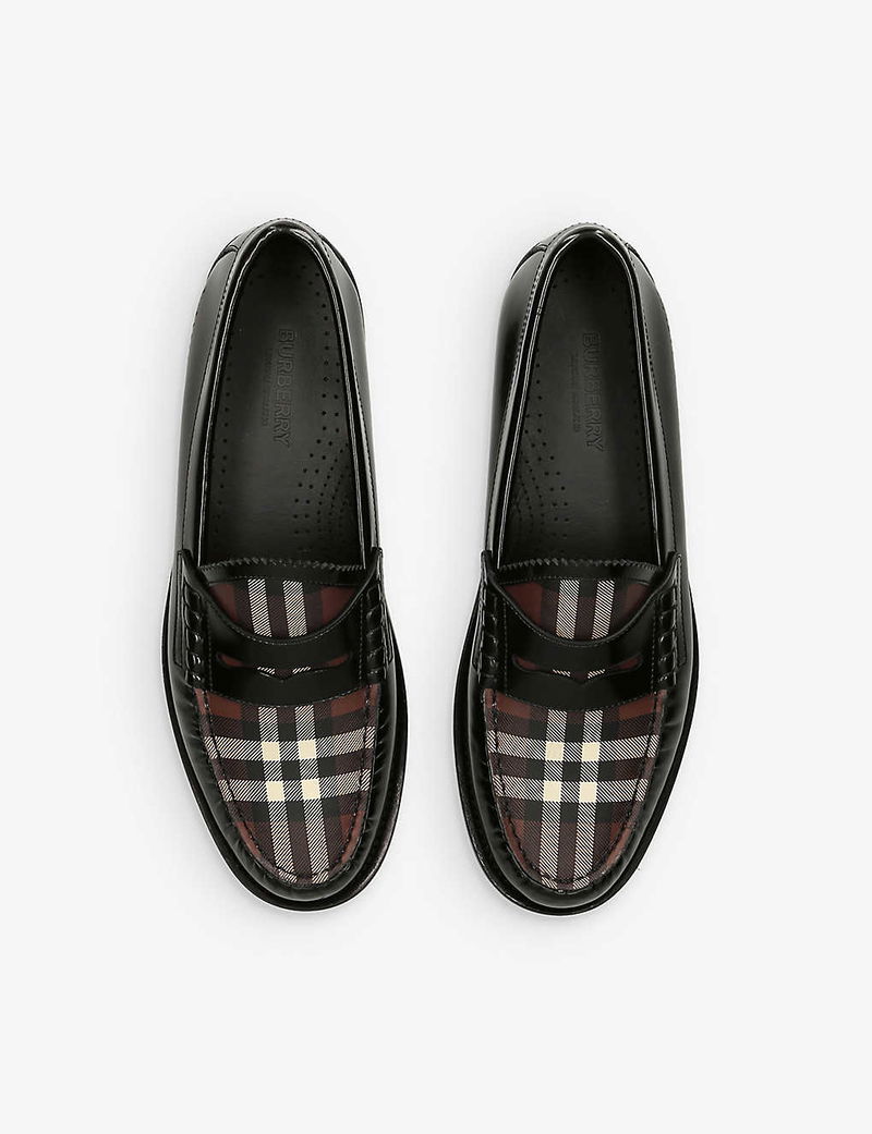 BURBERRY Shane Check-Print Leather Loafers endource