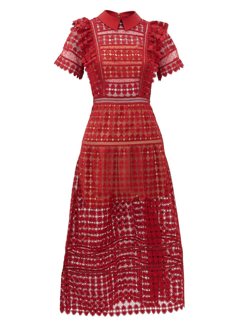 self portrait heart lace dress SELF-PORTRAIT Peter Pan-Collar Heart-Patterned Lace Dress