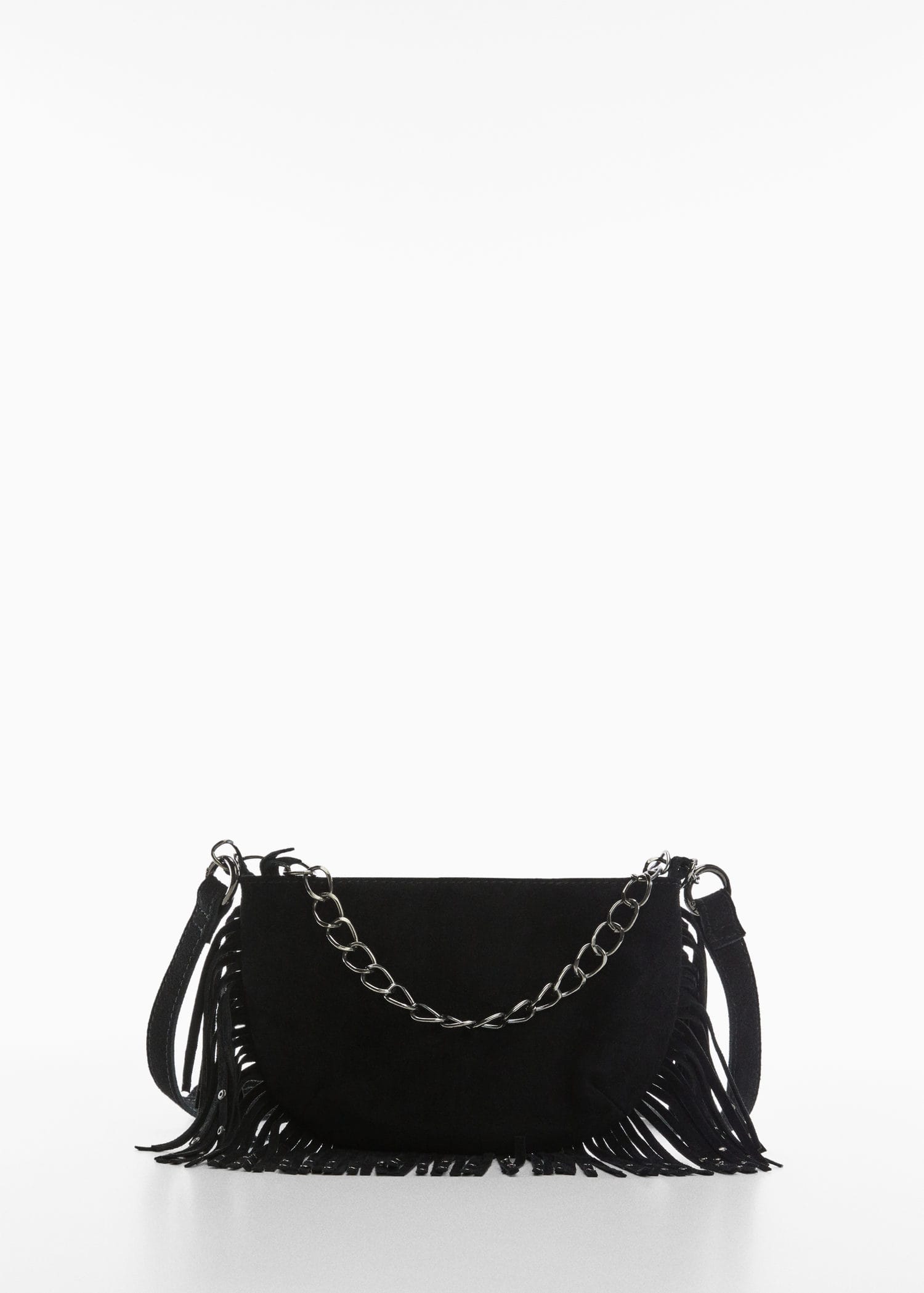 MANGO Fringe Leather Bag in Black | Endource