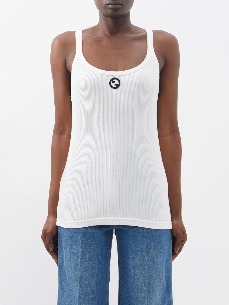 Tank Top White Ribbed Cotton Jersey