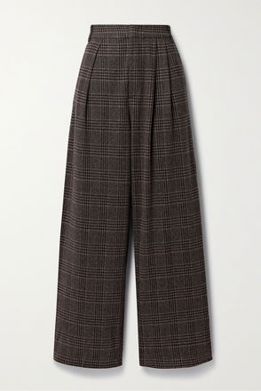 GANNI Checked Woven Wide-Leg Pants in Brown