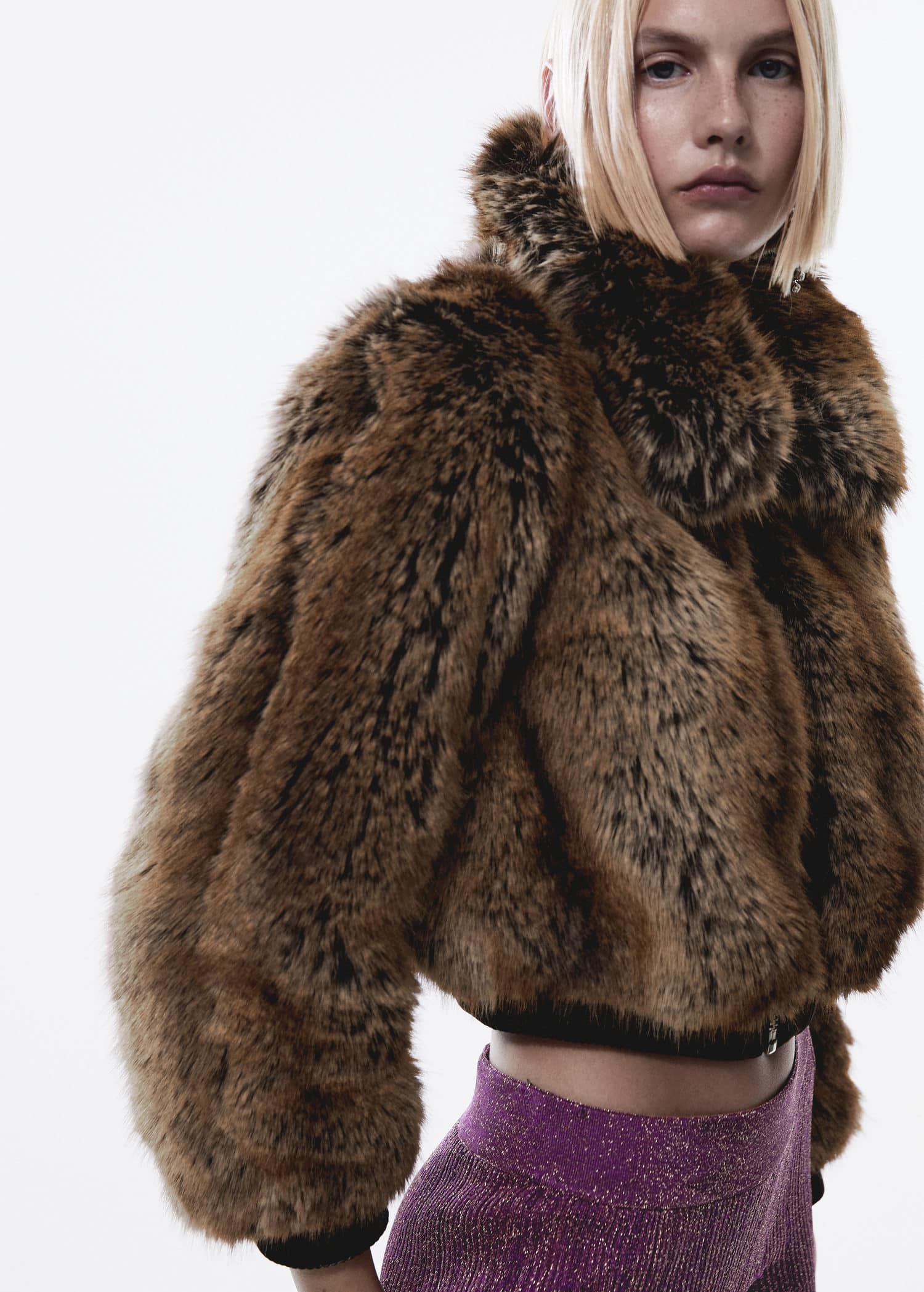 MANGO Cropped Fur-Effect Bomber Jacket | endource